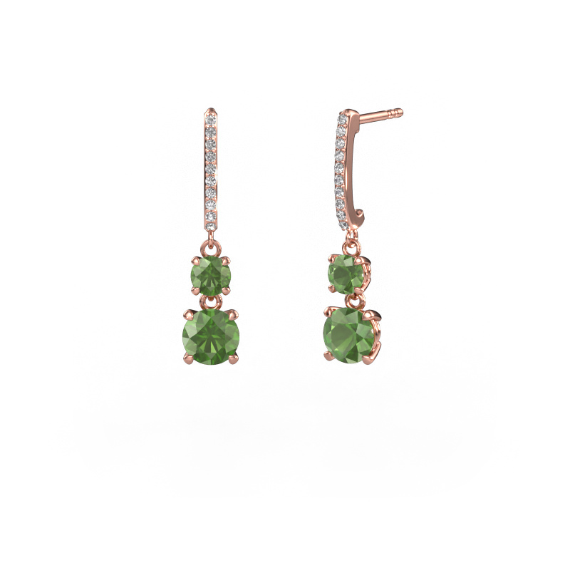Image of Drop earrings Tanja 2 585 rose gold Tourmaline green 4.2 mm
