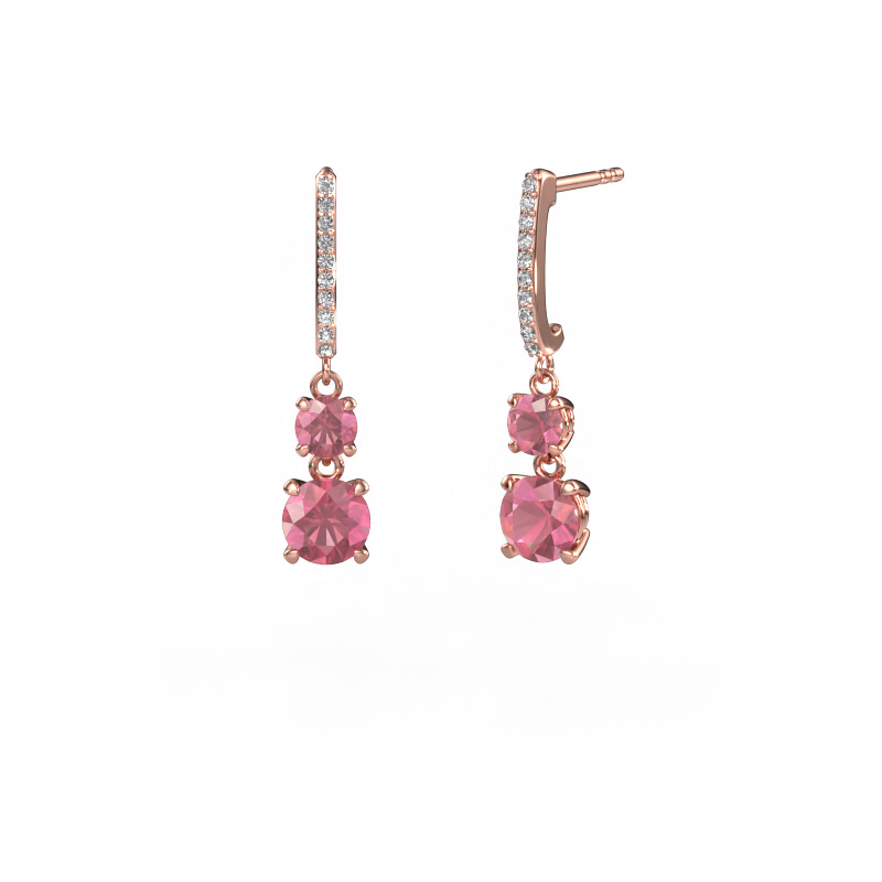 Image of Drop earrings Tanja 2 585 rose gold Tourmaline pink 4.2 mm