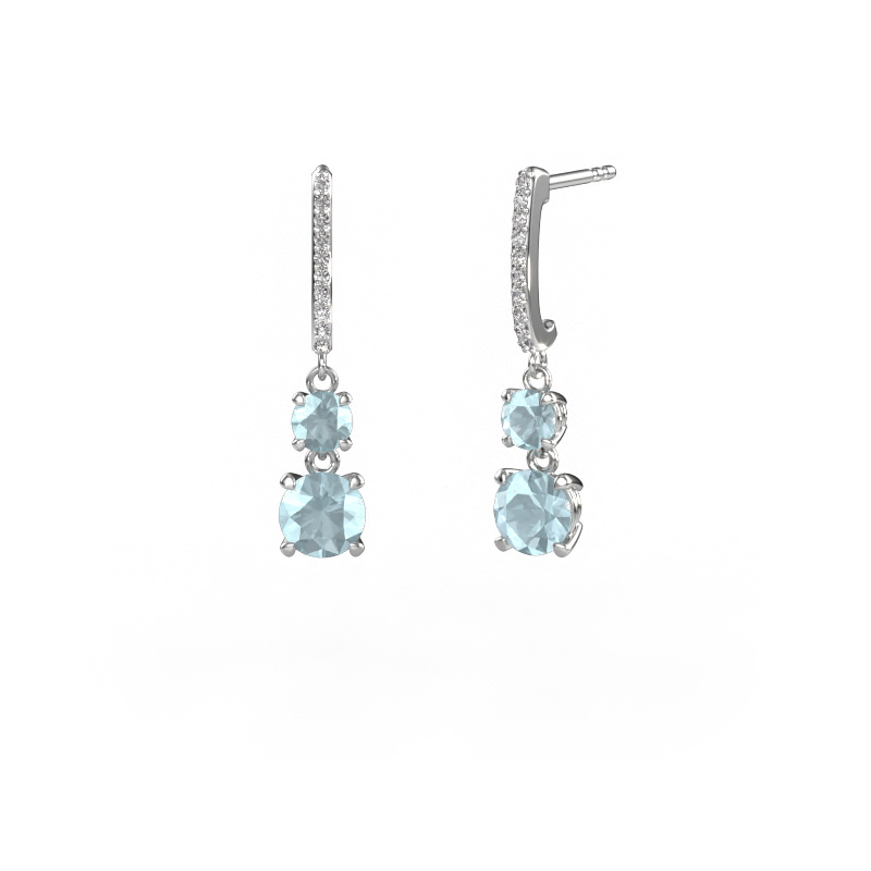 Image of Drop earrings Tanja 2 585 white gold Aquamarine 4.2 mm