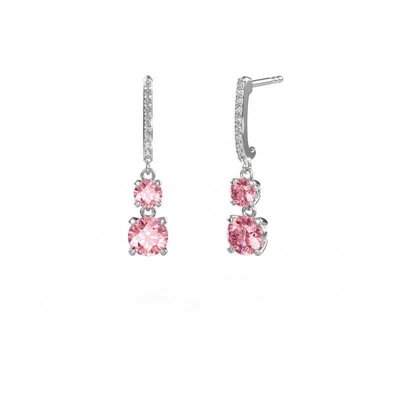 Image of Drop earrings Tanja 2 950 platinum Pink lab grown diamond 4.2 mm
