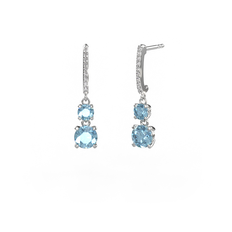 Image of Drop earrings Tanja 2 585 white gold Blue lab grown diamond 4.2 mm
