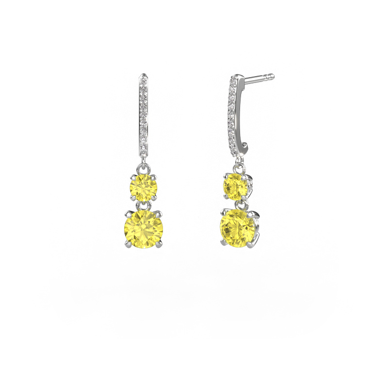 Image of Drop earrings Tanja 2 950 platinum Yellow lab grown diamond 4.2 mm