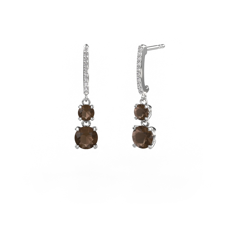 Image of Drop earrings Tanja 2 585 white gold Smokey quartz 4.2 mm