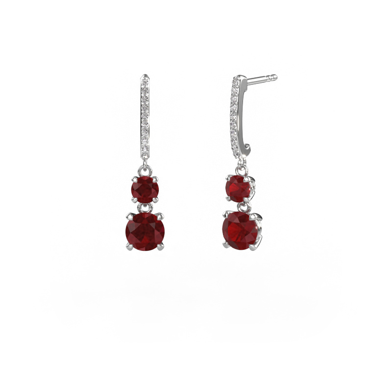 Image of Drop earrings Tanja 2 585 white gold Ruby 4.2 mm