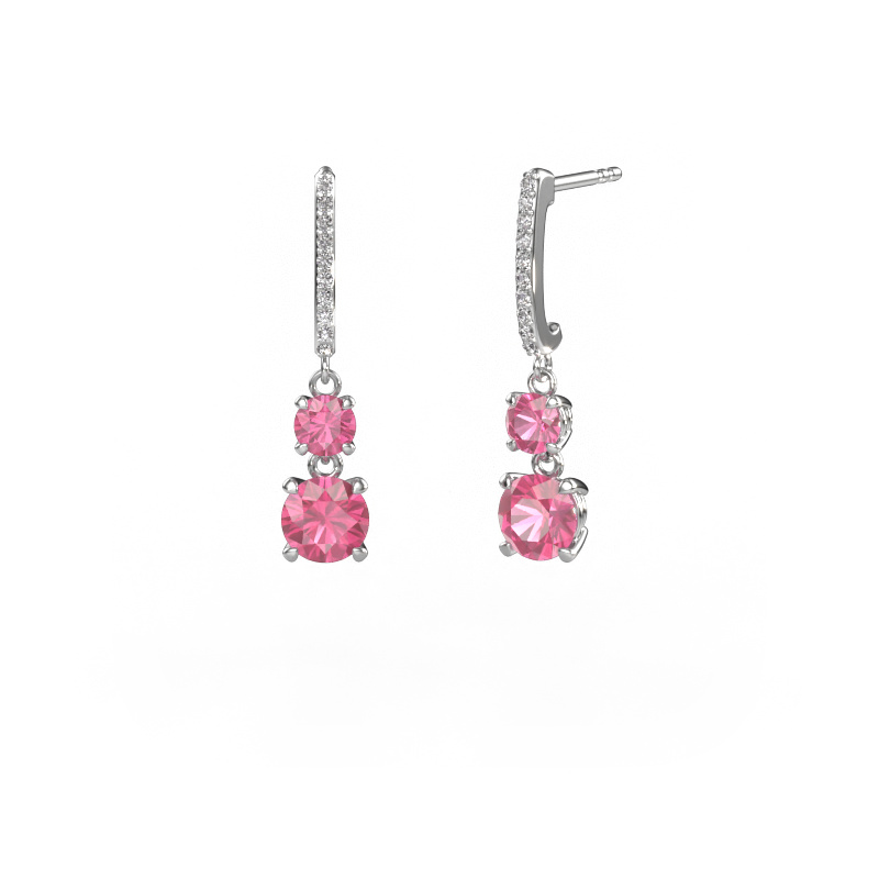 Image of Drop earrings Tanja 2 585 white gold Pink sapphire 4.2 mm