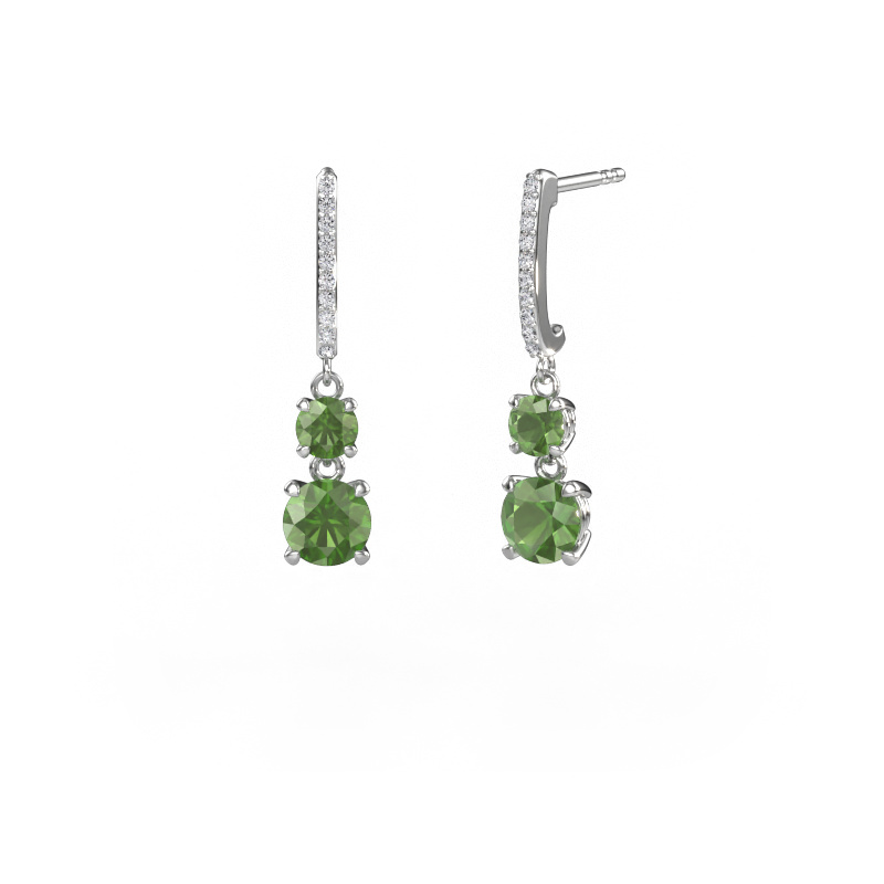 Image of Drop earrings Tanja 2 950 platinum Tourmaline green 4.2 mm