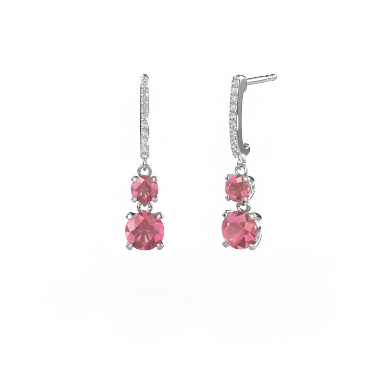 Image of Drop earrings Tanja 2 950 platinum Tourmaline pink 4.2 mm