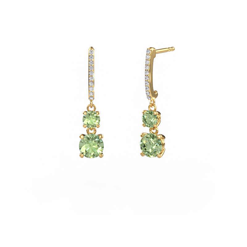 Image of Drop earrings Tanja 2 585 gold Green lab grown diamond 4.2 mm