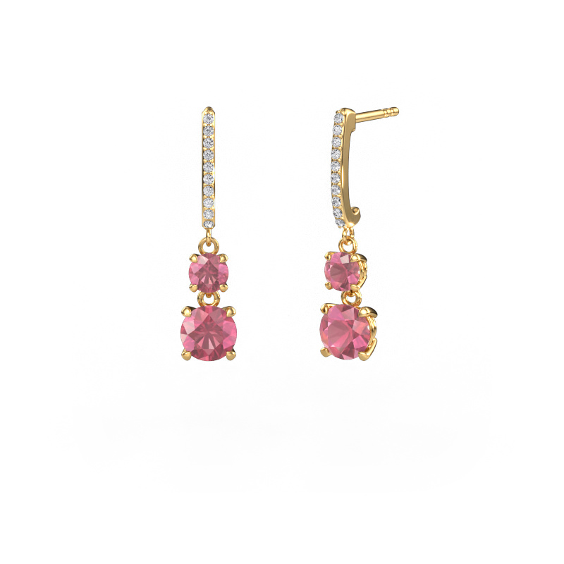 Image of Drop earrings Tanja 2 585 gold Tourmaline pink 4.2 mm