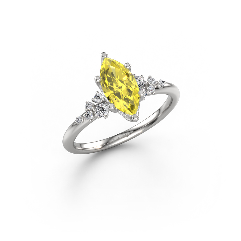 Image de Bague de fiançailles Emma MRQ 585 or blanc Diamants synthétiques jaune 10x5 mm
