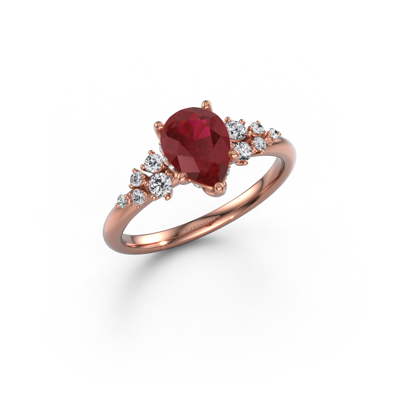 Afbeelding van Verlovingsring Emma PER 585 rosé goud Robijn 8x6 mm
