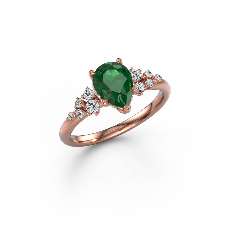 Afbeelding van Verlovingsring Emma PER 585 rosé goud Smaragd 8x6 mm