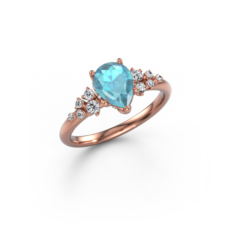 Afbeelding van Verlovingsring Emma PER 585 rosé goud Blauw topaas 8x6 mm