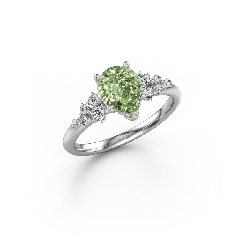 Image of Engagement ring Emma PER 950 platinum Green lab grown diamond 8x6 mm