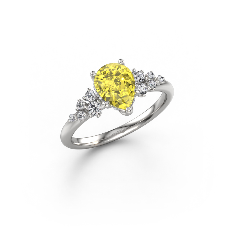 Image de Bague de fiançailles Emma PER 585 or blanc Diamants synthétiques jaune 8x6 mm
