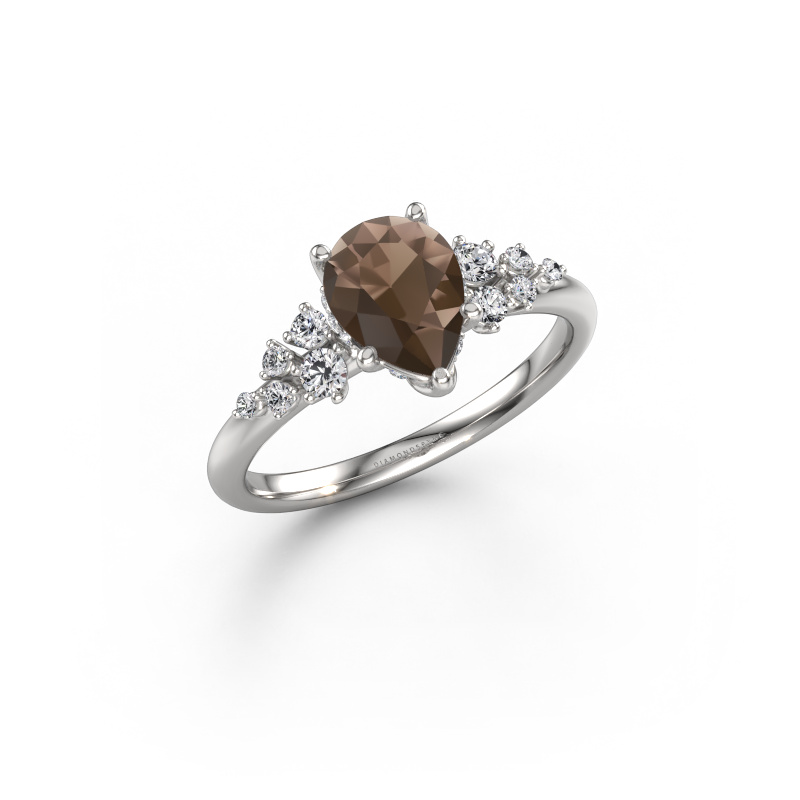 Afbeelding van Verlovingsring Emma PER 585 witgoud Rookkwarts 8x6 mm