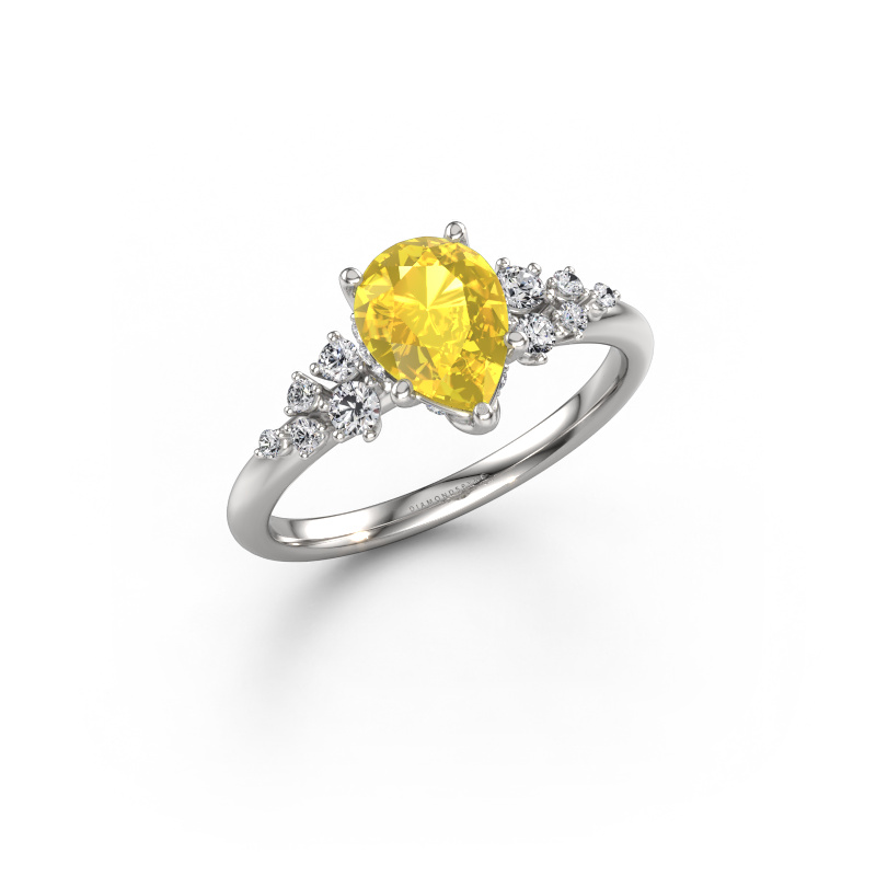 Image of Engagement ring Emma PER 585 white gold Yellow sapphire 8x6 mm