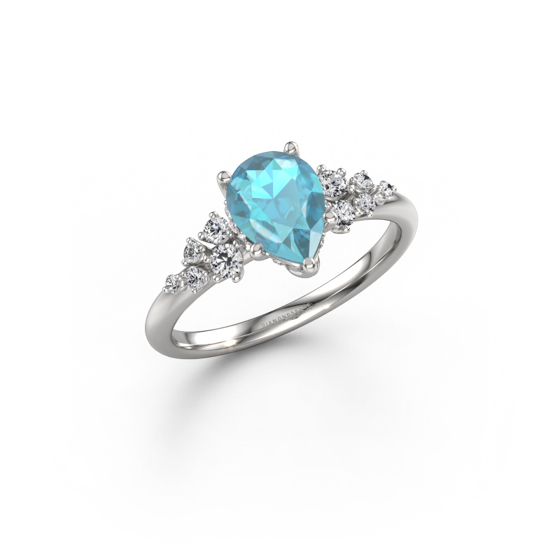 Image de Bague de fiançailles Emma PER 950 platine Topaze bleue 8x6 mm