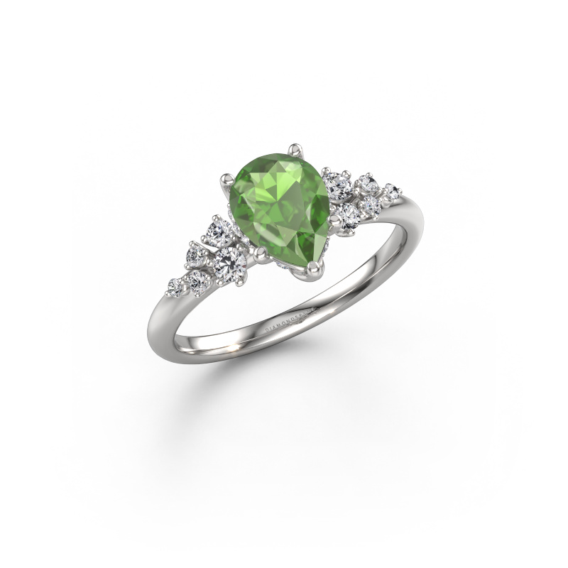 Image of Engagement ring Emma PER 585 white gold Tourmaline green 8x6 mm