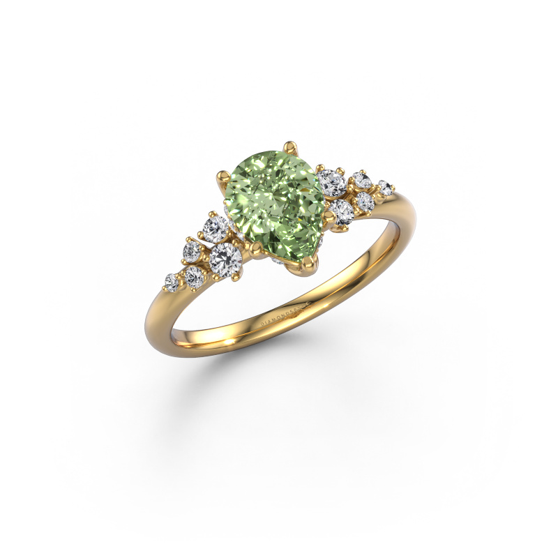 Image of Engagement ring Emma PER 585 gold Green lab grown diamond 8x6 mm