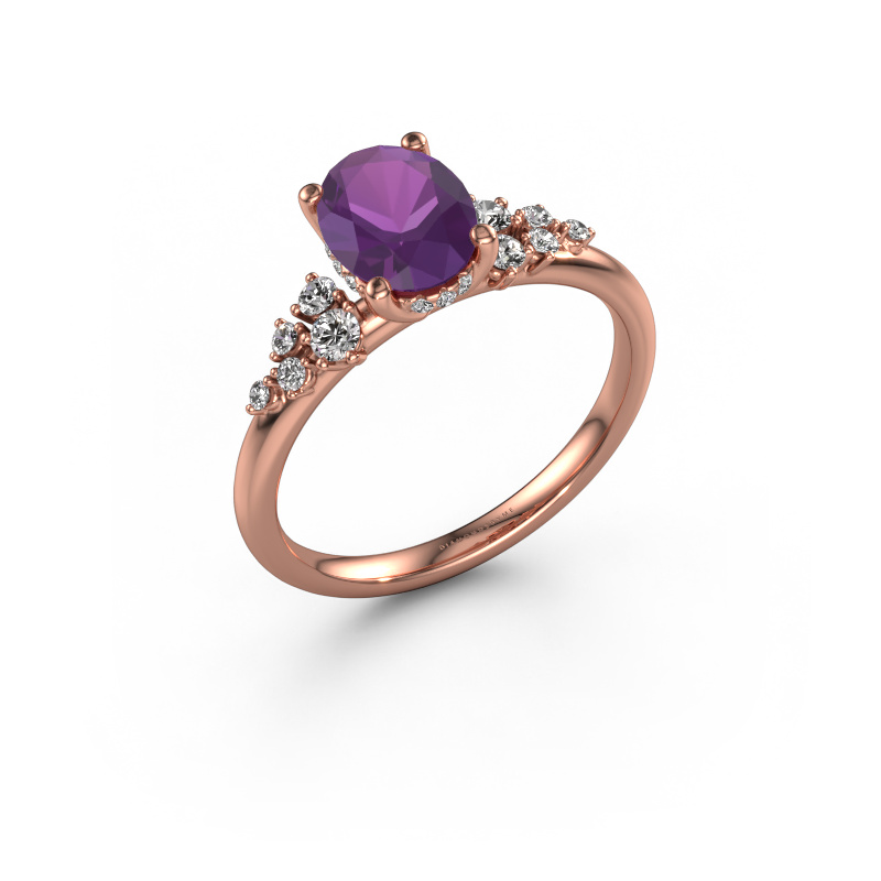 Image of Engagement ring Emma OVL 585 rose gold Amethyst 8x6 mm