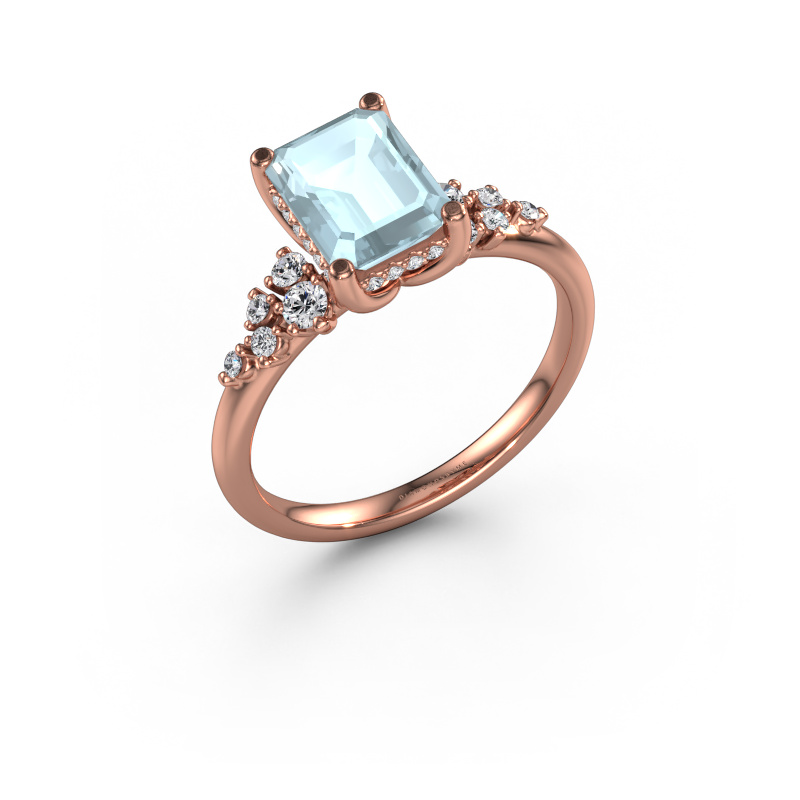Image of Engagement ring Emma EME 585 rose gold Aquamarine 8x6 mm