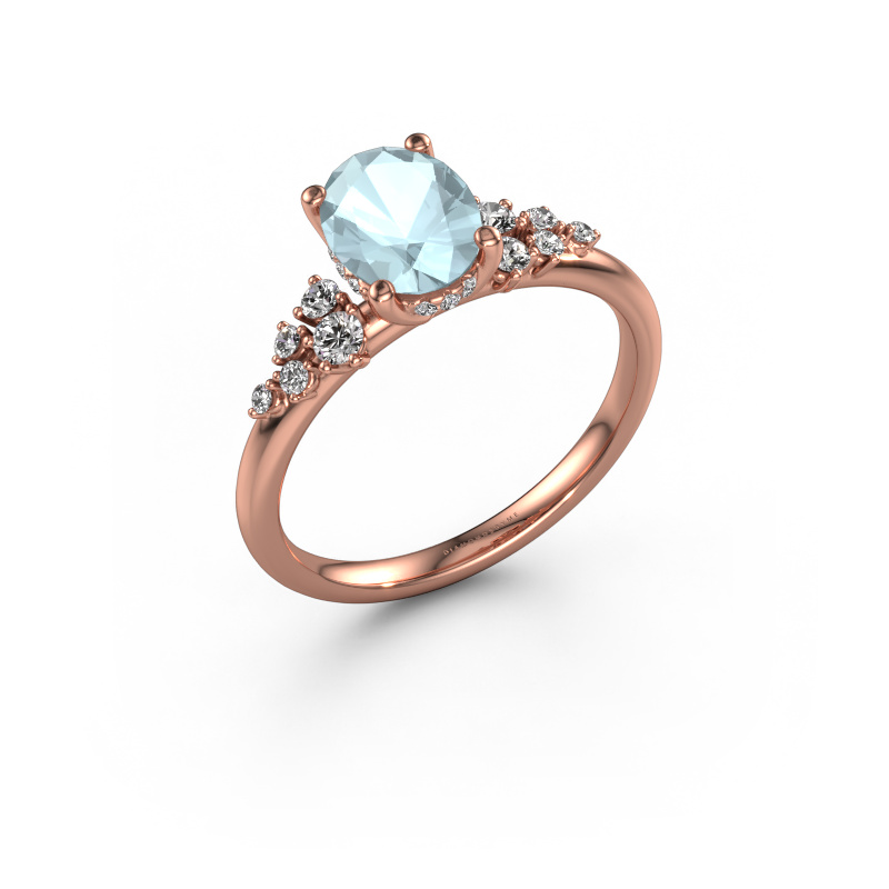 Bild von Verlobungsring Emma OVL 585 Roségold Aquamarin 8x6 mm