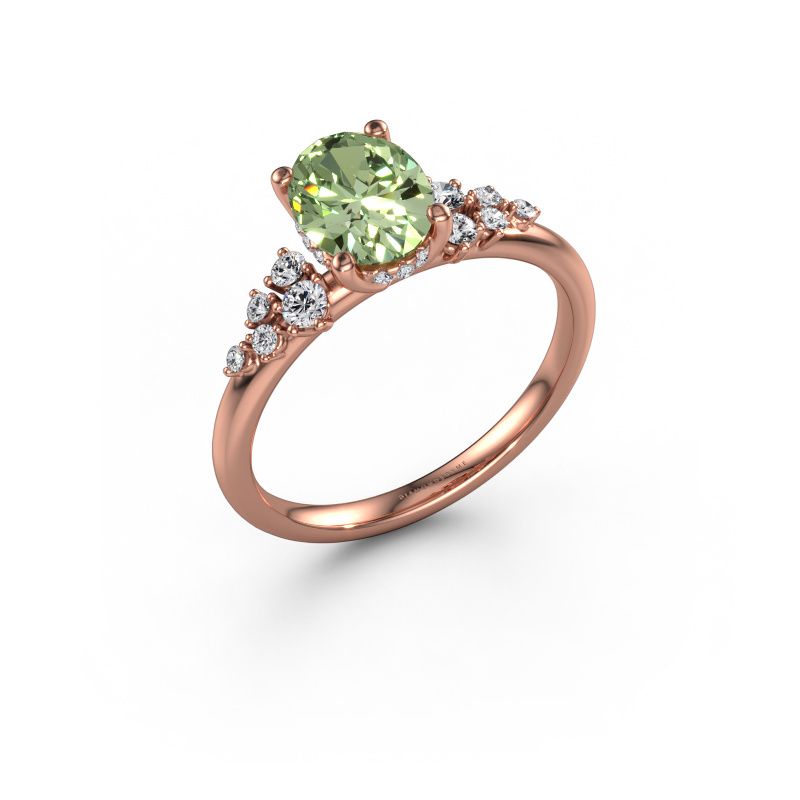 Image of Engagement ring Emma OVL 585 rose gold Green lab grown diamond 8x6 mm
