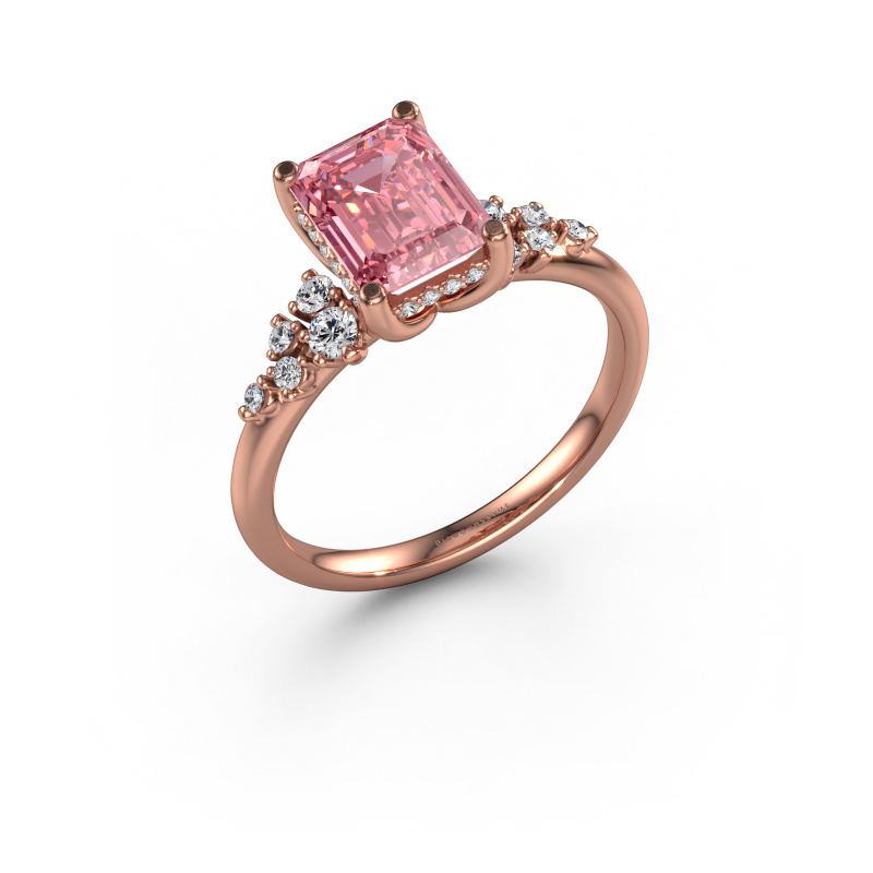 Image of Engagement ring Emma EME 585 rose gold Pink lab grown diamond 8x6 mm