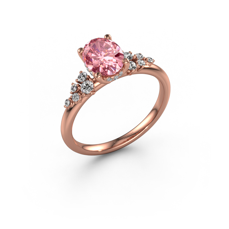 Image of Engagement ring Emma OVL 585 rose gold Pink lab grown diamond 8x6 mm