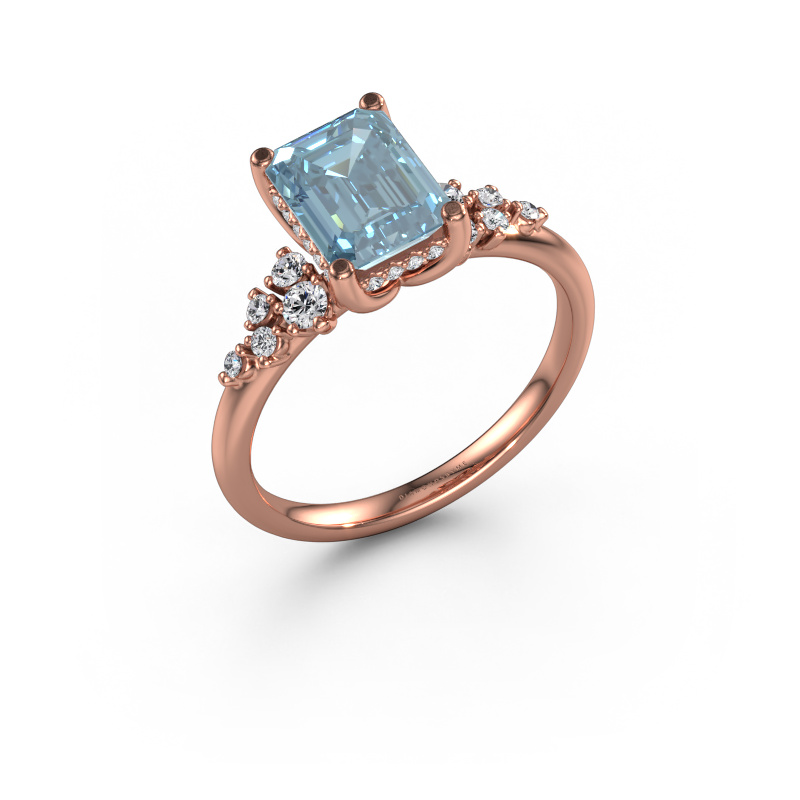 Image of Engagement ring Emma EME 585 rose gold Blue lab grown diamond 8x6 mm