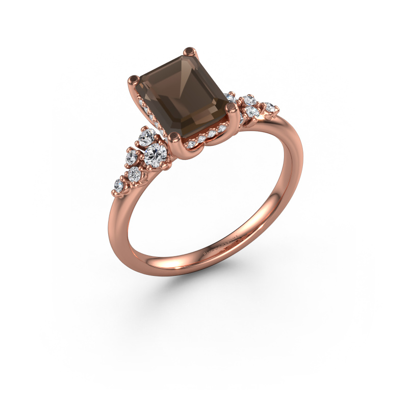 Image of Engagement ring Emma EME 585 rose gold Smokey quartz 8x6 mm