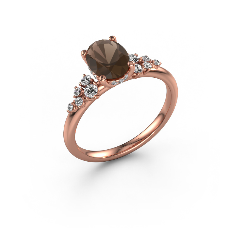 Image of Engagement ring Emma OVL 585 rose gold Smokey quartz 8x6 mm