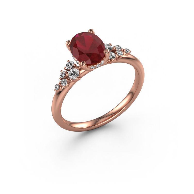 Image of Engagement ring Emma OVL 585 rose gold Ruby 8x6 mm