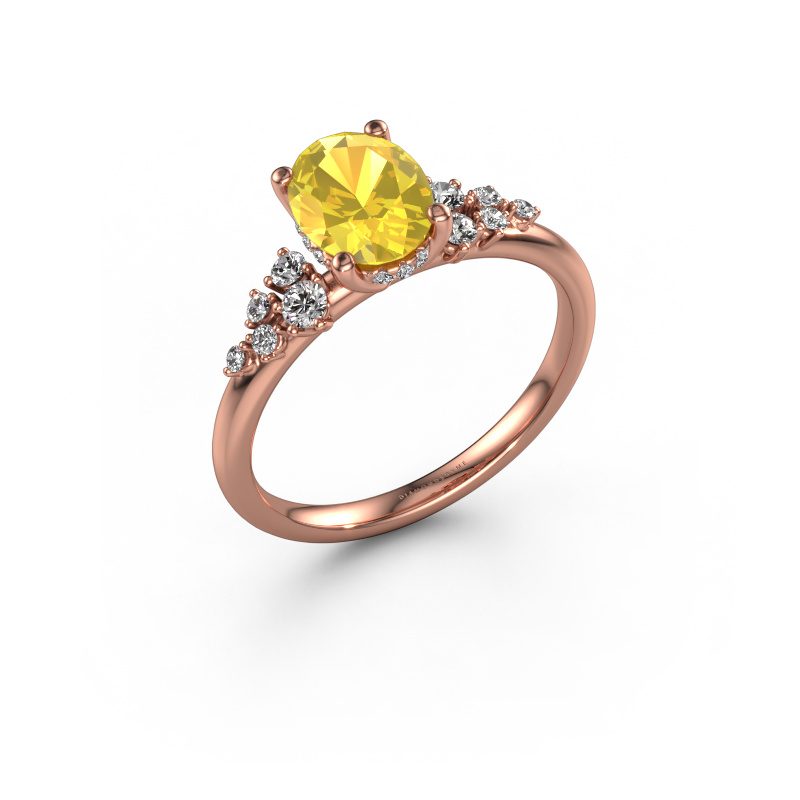 Image of Engagement ring Emma OVL 585 rose gold Yellow sapphire 8x6 mm