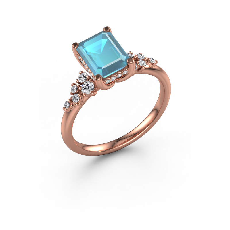 Image of Engagement ring Emma EME 585 rose gold Blue topaz 8x6 mm