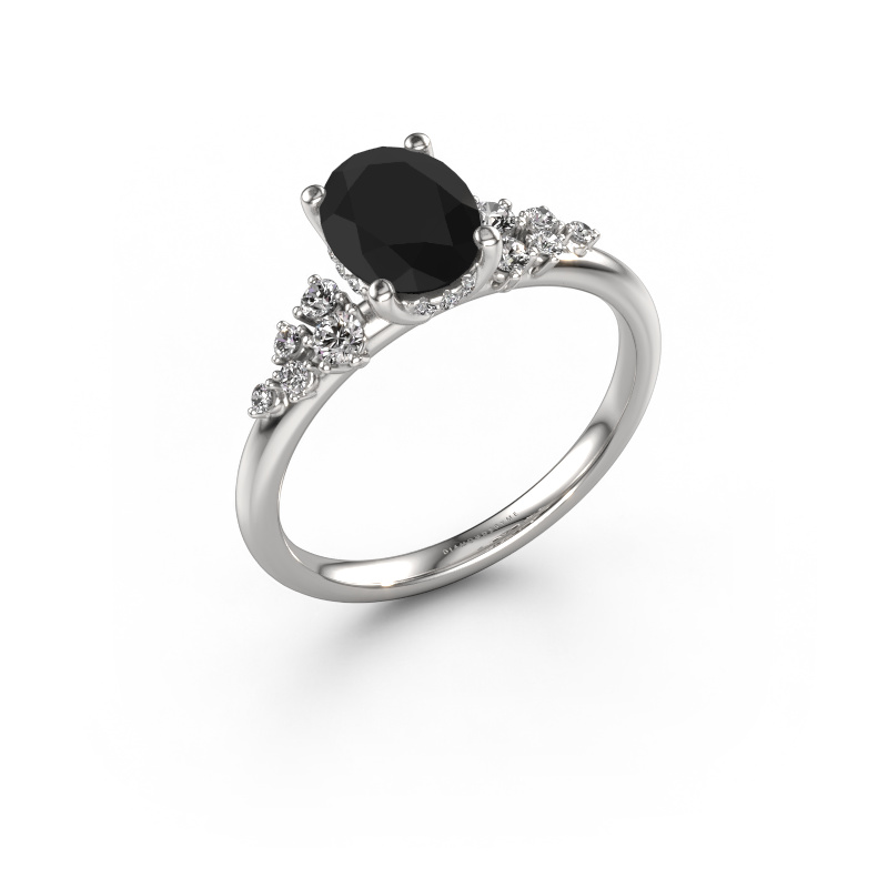 Image of Engagement ring Emma OVL 585 white gold Black diamond 1.649 crt