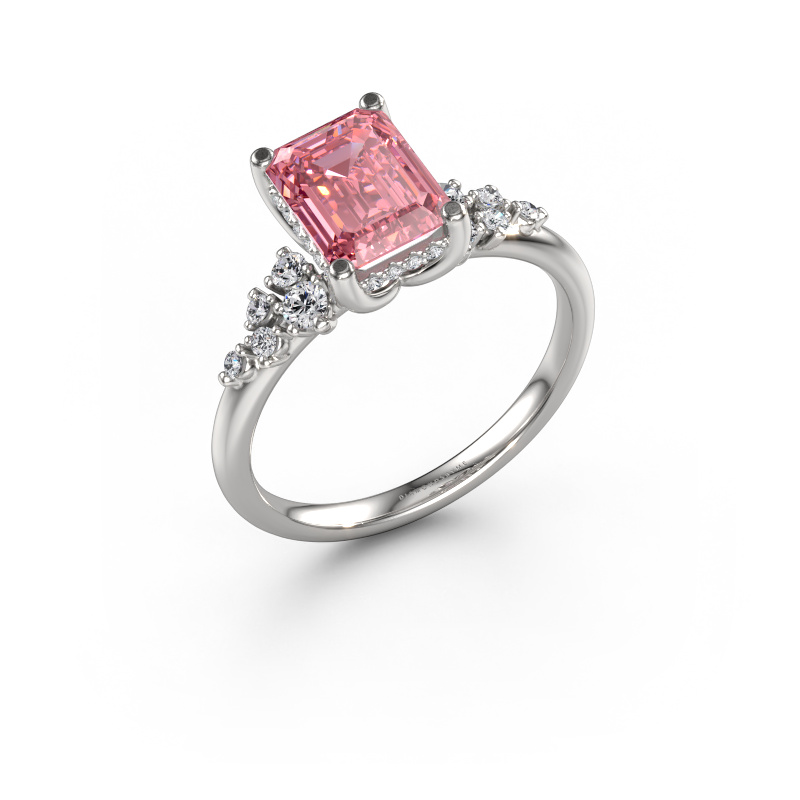 Image of Engagement ring Emma EME 585 white gold Pink lab grown diamond 8x6 mm