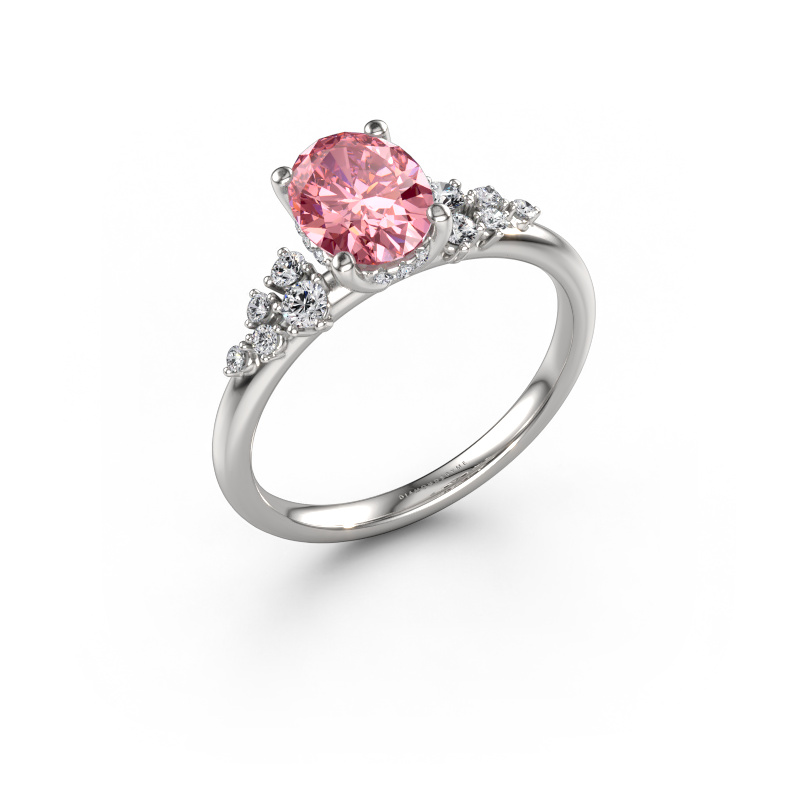 Image of Engagement ring Emma OVL 950 platinum Pink lab grown diamond 8x6 mm