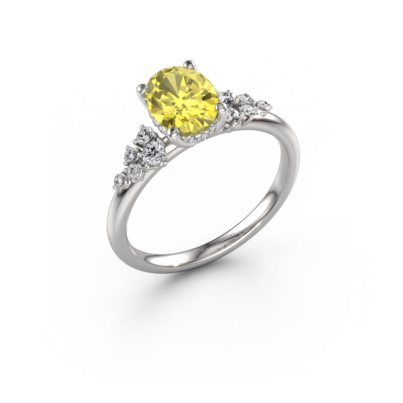 Image of Engagement ring Emma OVL 950 platinum Yellow lab grown diamond 8x6 mm