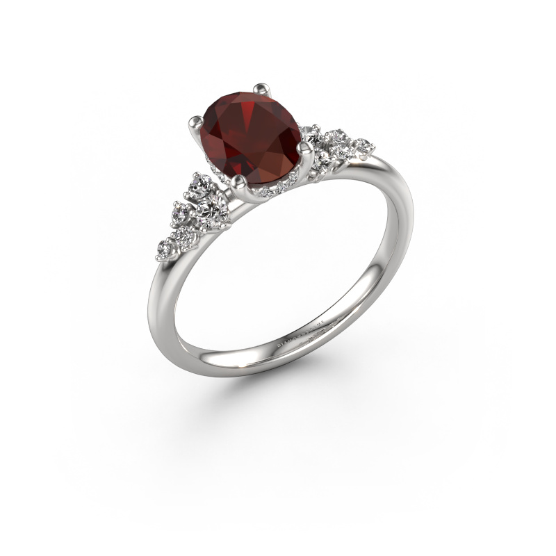 Image of Engagement ring Emma OVL 585 white gold Garnet 8x6 mm