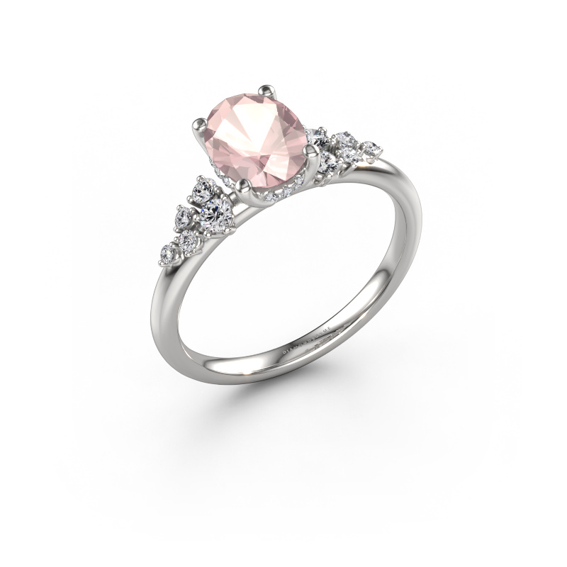 Image of Engagement ring Emma OVL 585 white gold Morganite champagne 8x6 mm