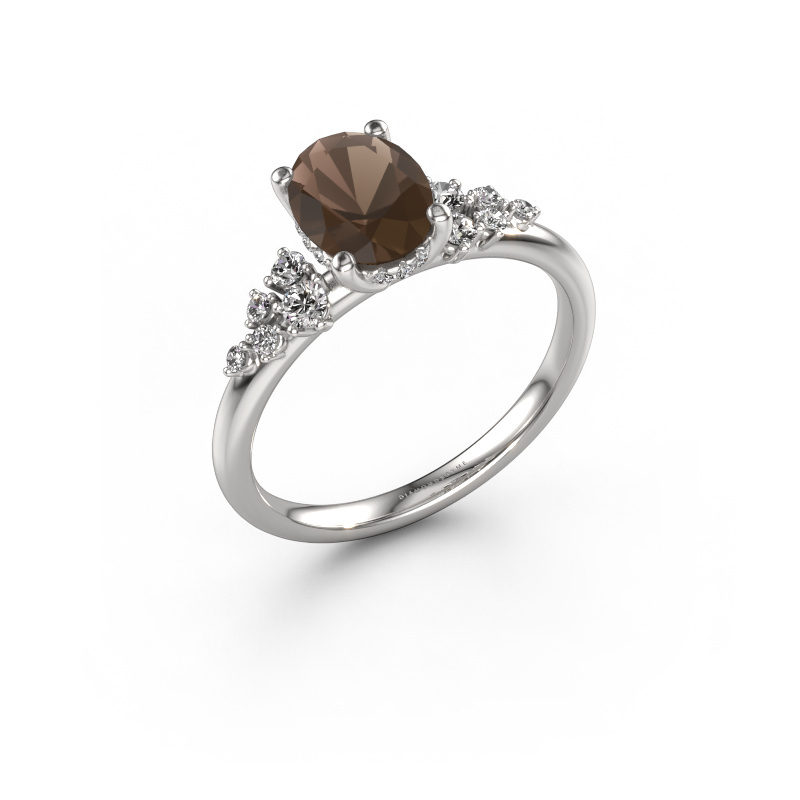 Image of Engagement ring Emma OVL 950 platinum Smokey quartz 8x6 mm