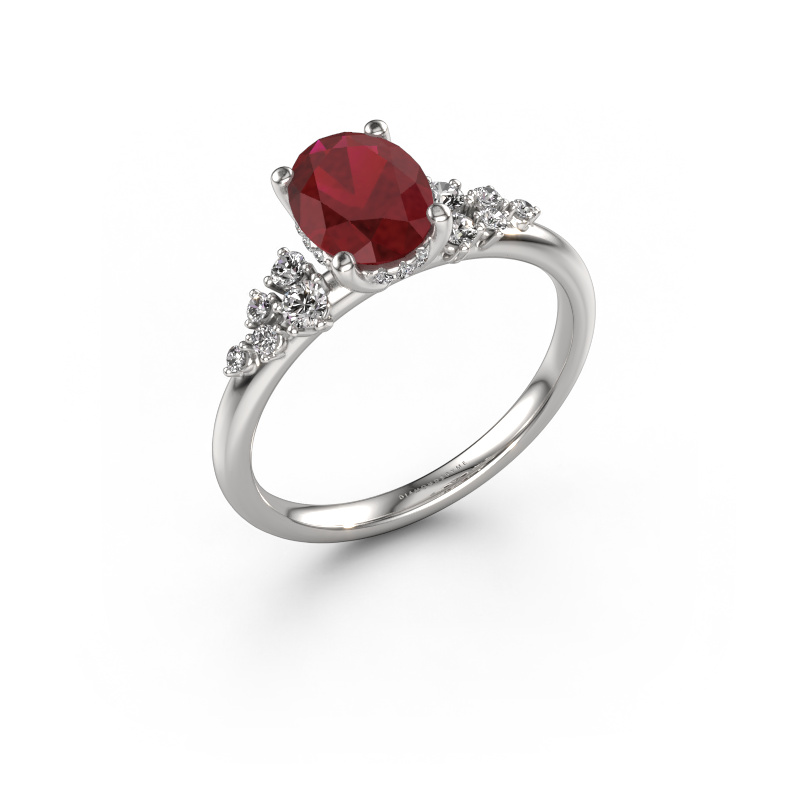 Image of Engagement ring Emma OVL 950 platinum Ruby 8x6 mm