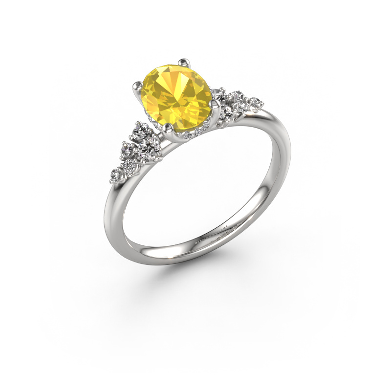 Image of Engagement ring Emma OVL 950 platinum Yellow sapphire 8x6 mm