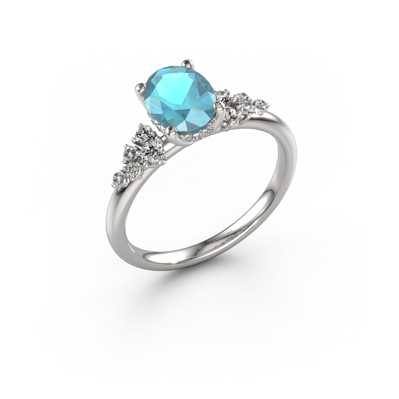 Image of Engagement ring Emma OVL 585 white gold Blue topaz 8x6 mm