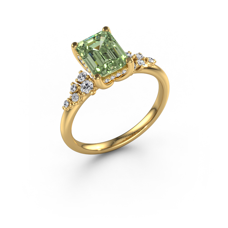 Image of Engagement ring Emma EME 585 gold Green lab grown diamond 8x6 mm