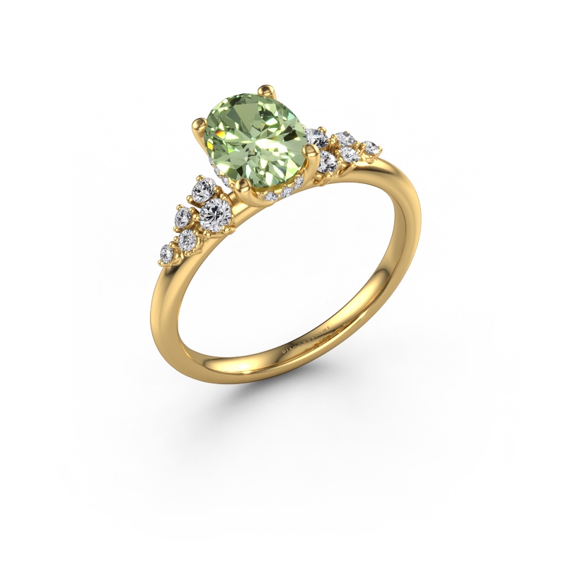 Image of Engagement ring Emma OVL 585 gold Green lab grown diamond 8x6 mm