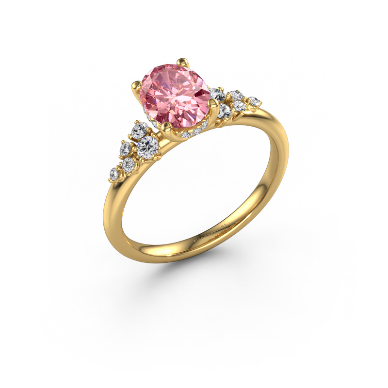 Image of Engagement ring Emma OVL 585 gold Pink lab grown diamond 8x6 mm