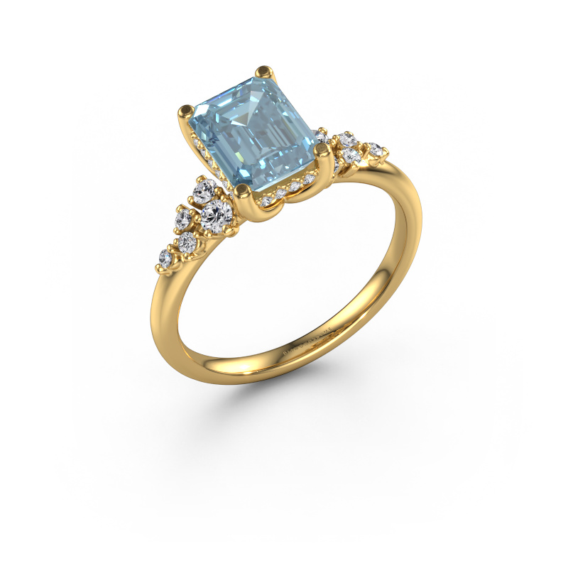 Image of Engagement ring Emma EME 585 gold Blue lab grown diamond 8x6 mm